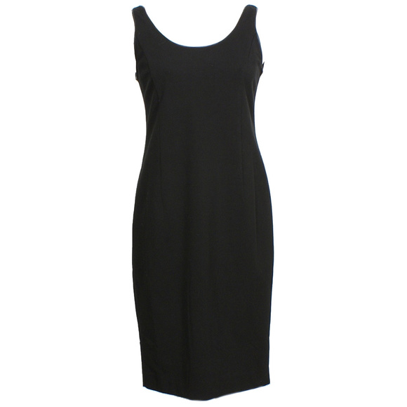 Black Stretch Ponte Leather Trim Sheath Dress S